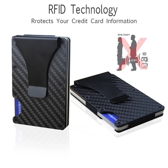 Mens RFID Blocking Carbon Fiber Slim Money Clip Wallet ID Credit Card Holder - Picture 2 of 7